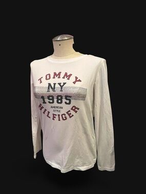 Tommy Hilfiger women’s White Long-Sleeve Graphic Tee - NY 1985 rinestone